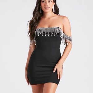 Black bejewelled fringe dress